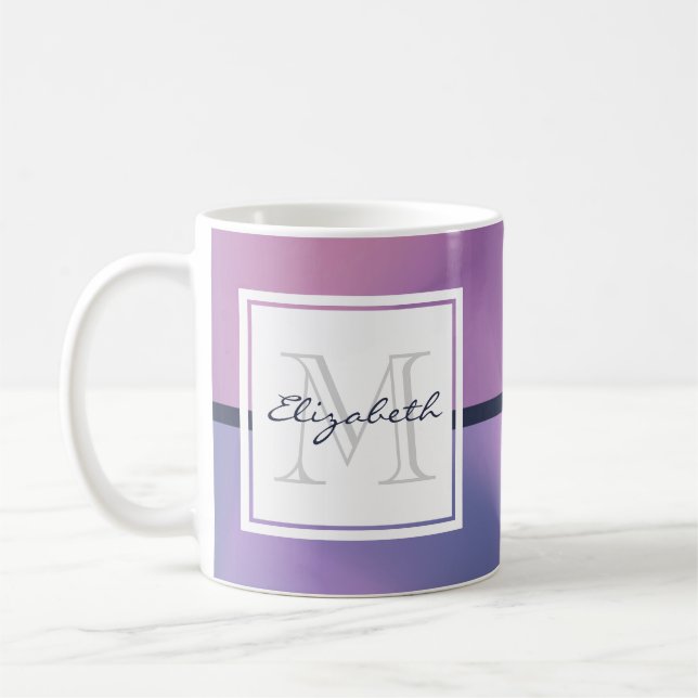 Taza De Café Monograma de resumen moderno morado y rosado de ba (Izquierda)