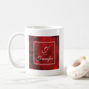 Taza De Café Monograma de resumen negro y rojo moderno
