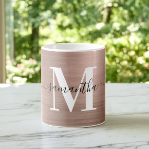 Taza De Café Monograma de Rosa Metálico Dorado Signature