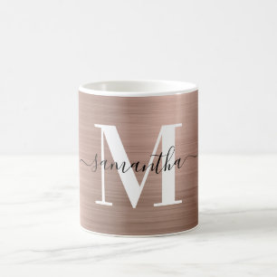 Taza De Café Monograma de Rosa Metálico Dorado Signature