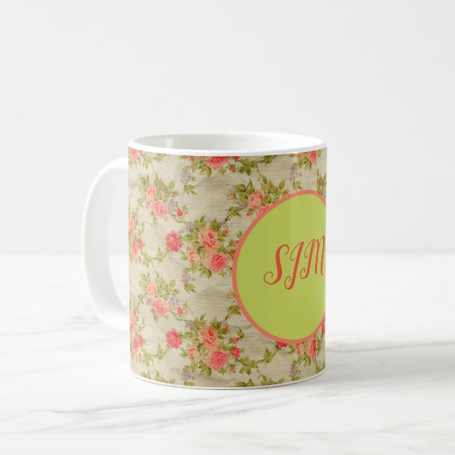 Taza De Café Monograma de Rosas de Shabby (Anverso izquierdo)