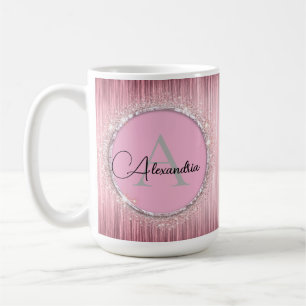 Taza De Café Monograma de Rubor Girly Purpurinoso rosado