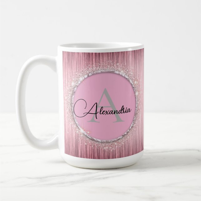 Taza De Café Monograma de Rubor Girly Purpurinoso rosado (Izquierda)