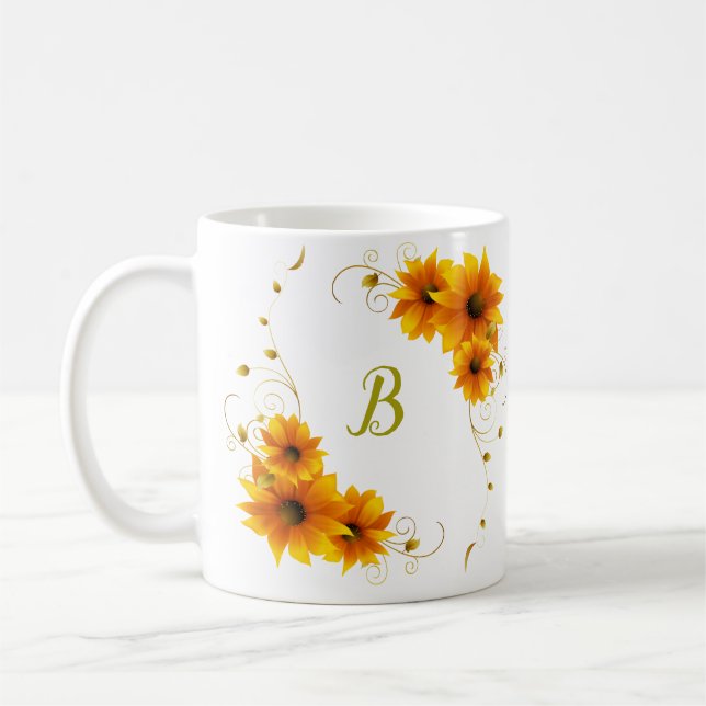 Taza De Café Monograma de SunFlowers (Izquierda)