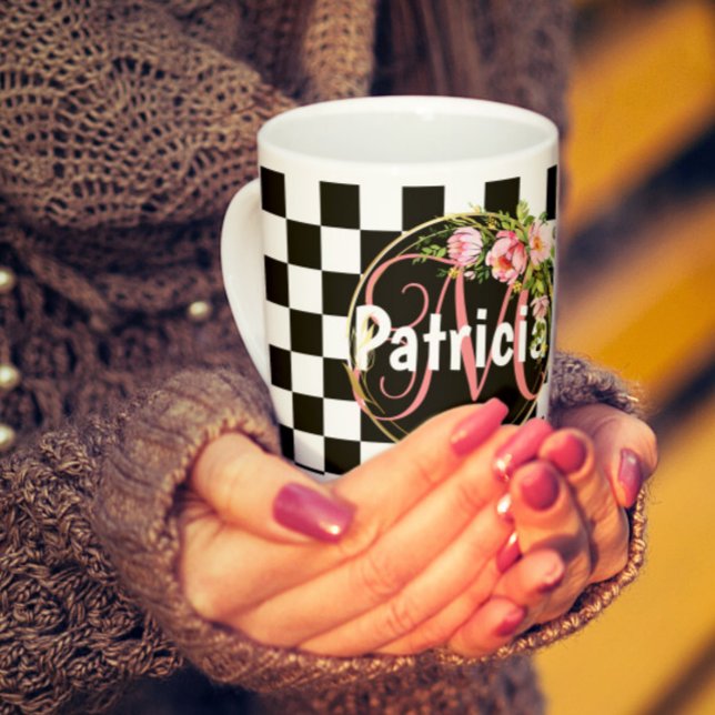 Taza De Café monograma de tablero de ajedrez blanco y negro de  (Subido por el creador)