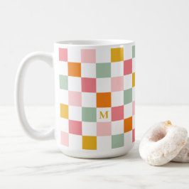 Taza De Café Monograma de tablero de ajedrez multicolor
