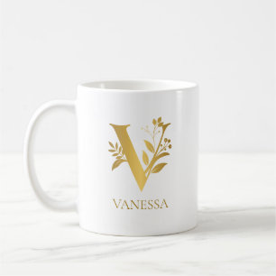 Taza De Café Monograma de tipografía blanca y dorada
