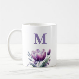 Taza De Café Monograma de tulipano púrpura elegante personaliza