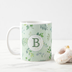 Taza De Café Monograma de Vegetación Acuarela