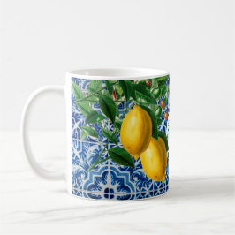 Taza De Café Monograma de verano de mosaico blanco azul boda Le