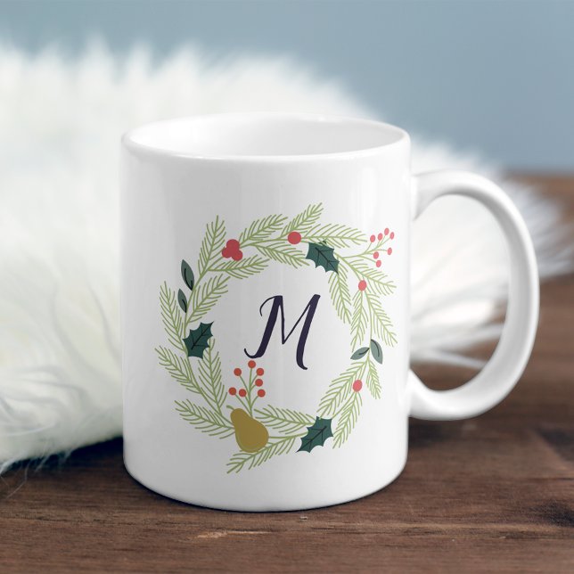 Taza De Café Monograma de Wreath de vacaciones de flotación ale (Subido por el creador)