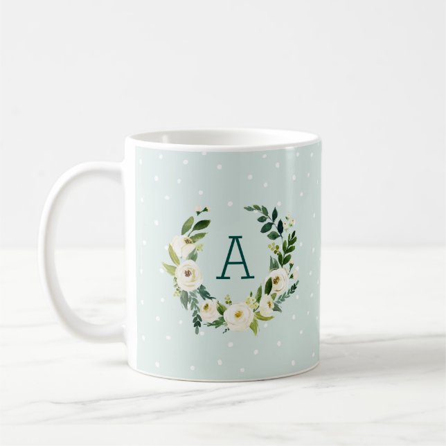 Taza De Café Monograma de Wreath y puntos de tinta dulce de ver (Izquierda)