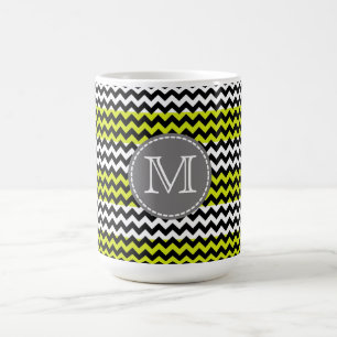 Taza De Café Monograma de zigzag verde negro