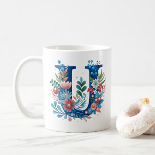 Taza De Café Monograma decorativo floral de "U"