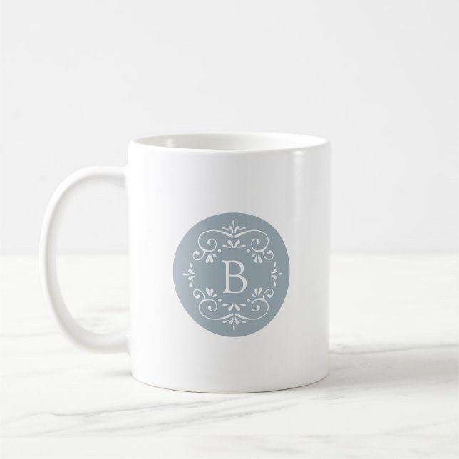 Taza De Café Monograma decorativo francés azul y blanco (Izquierda)