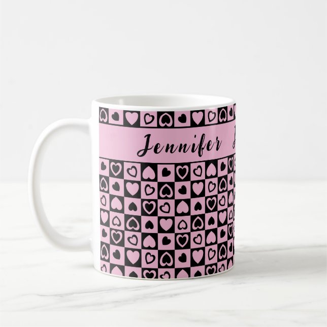 Taza De Café Monograma del corazón rosado (Izquierda)