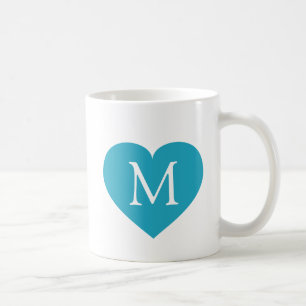 Taza De Café Monograma del corazón turquesa