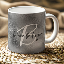 Taza De Café Monograma del guión de moda de Glam Silver