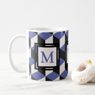 Taza De Café Monograma del modelo geométrico púrpura moderno