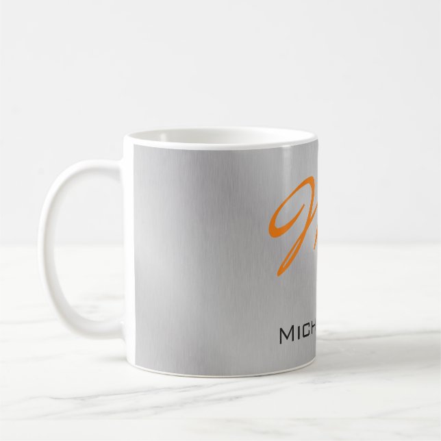 Taza De Café Monograma del Naranja gris plateado de moda (Izquierda)