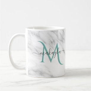 Taza De Café Monograma del nombre del guión de mármol de las go