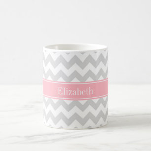 Taza De Café Monograma del nombre del rosa del zigzag de