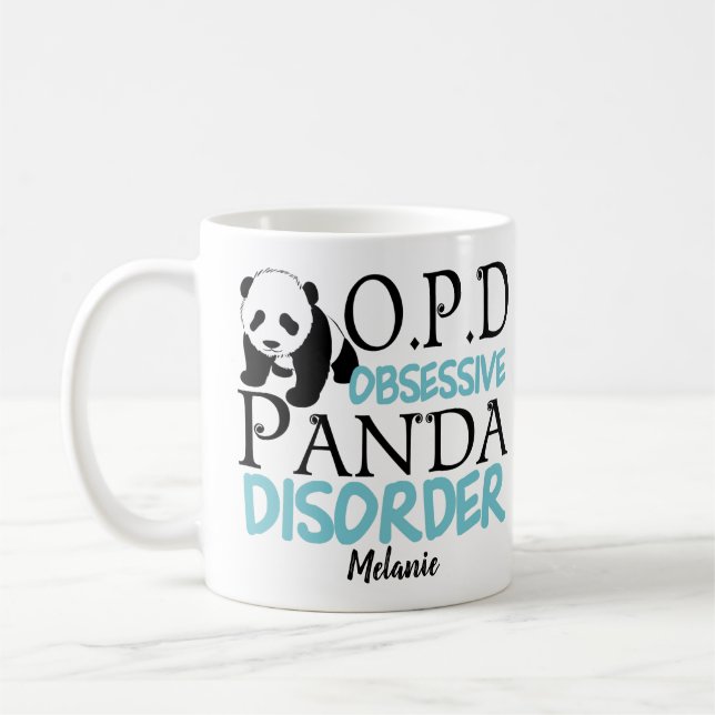 Taza De Café Monograma del oso panda lindo (Izquierda)