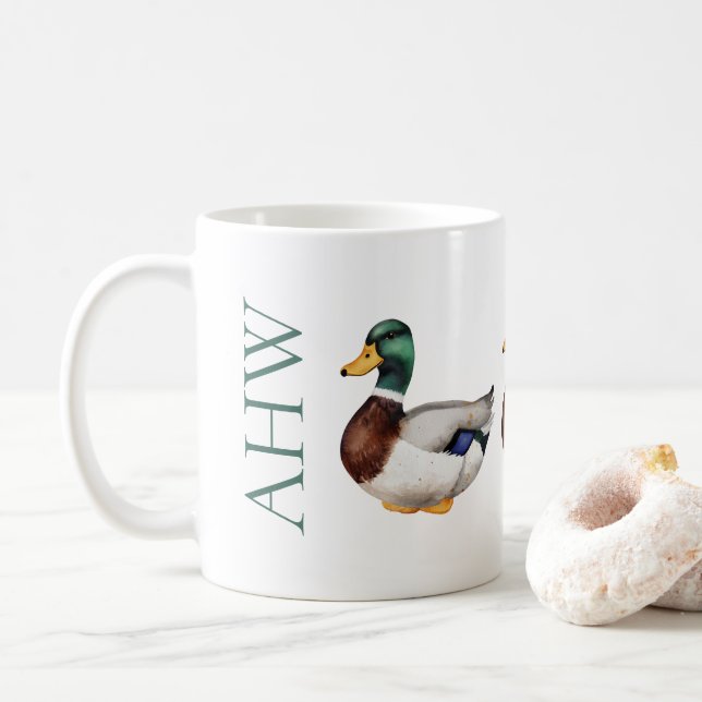 Taza De Café Monograma del pato malé preppy (Con donut)