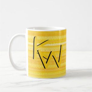 Taza De Café Monograma del patrón amarillo brillante luminoso