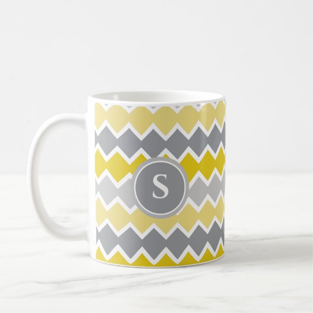 Taza De Café Monograma del patrón amarillo y gris (Izquierda)