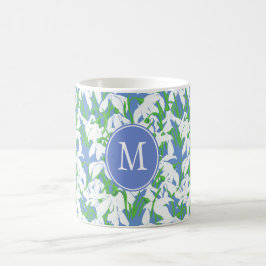 Taza De Café Monograma del patrón de caída de nieve sobre fondo