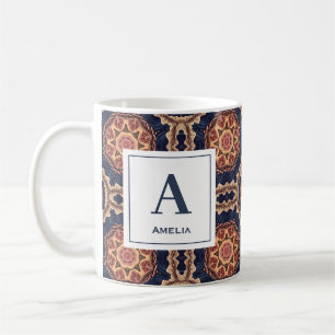 Taza De Café Monograma del patrón de formas de flor y estrella