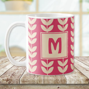 Taza De Café Monograma del patrón de hojas de personalizado ret