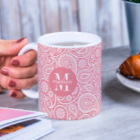 Monograma del patrón de Paisley de color rosa y bl