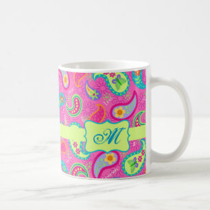 Taza De Café Monograma del patrón de paisley moderno del mentón