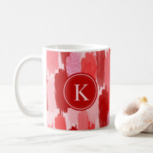Taza De Café Monograma del patrón de pinceles de resumen rosado