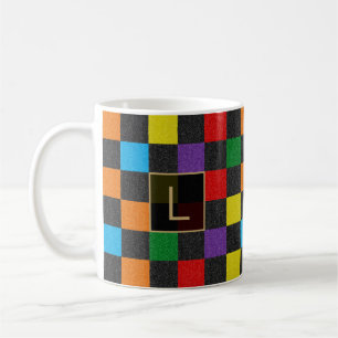 Taza De Café Monograma del Personalizado arcoiris Purpurina baj