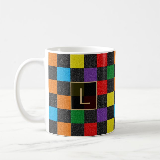 Taza De Café Monograma del Personalizado arcoiris Purpurina baj (Izquierda)