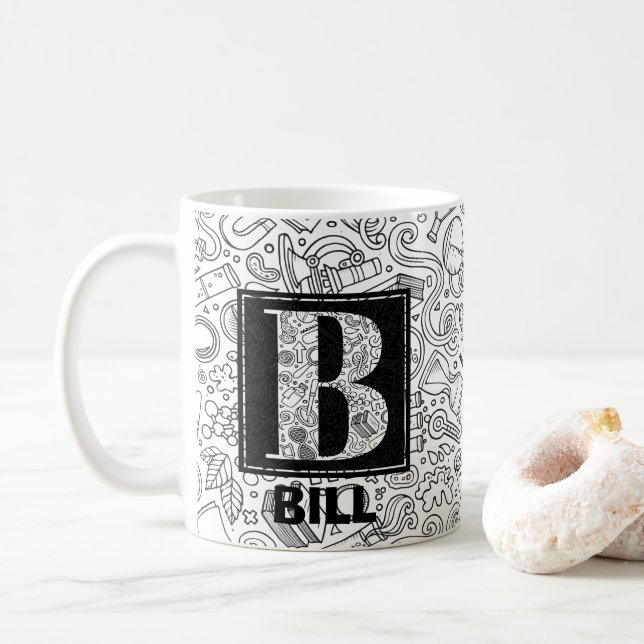 Taza De Café Monograma del Personalizado científico - Letra B C (Con donut)