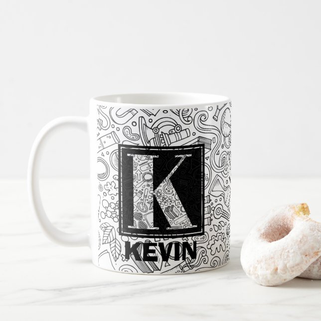 Taza De Café Monograma del Personalizado científico - Letra K C (Con donut)