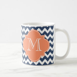 Taza De Café Monograma del Personalizado de Chevron azul y Nara