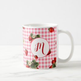 Taza De Café Monograma del Personalizado de fresa de Gingham Ro