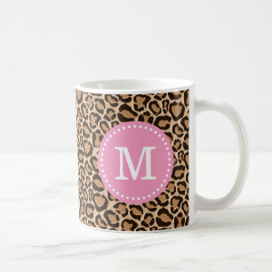 Taza De Café Monograma del Personalizado de impresión rosa y le