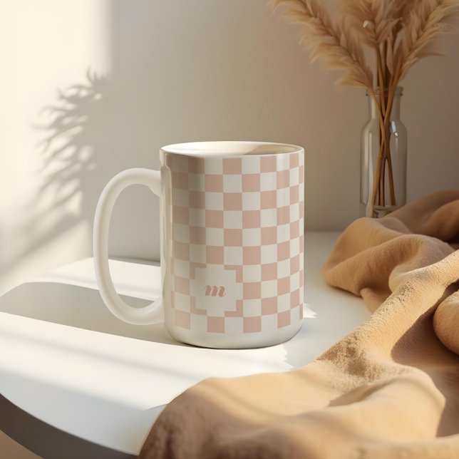 Taza De Café Monograma del Personalizado de patrones controlado (Retro Modern Chequered Pattern Custom Monogram Coffee Mug)