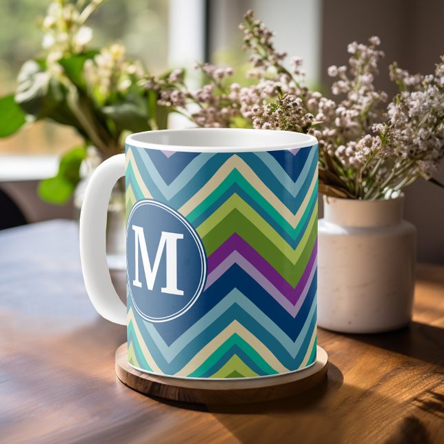 Taza De Café Monograma del Personalizado del patrón de cheurón  (Personalized Coffee Mug)