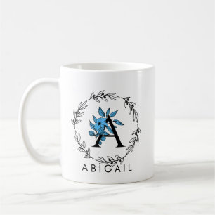 Taza De Café Monograma del Personalizado floral azul - Letra A