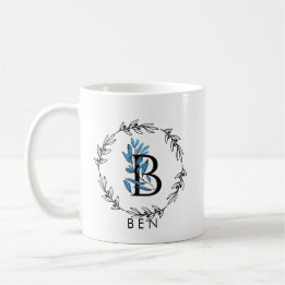 Taza De Café Monograma del Personalizado floral azul - Letra B