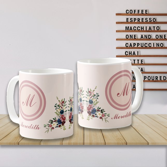 Taza De Café Monograma del Personalizado Rustic Season Florals (Subido por el creador)