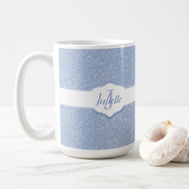 Taza De Café Monograma del Purpurina azul cielo (Con donut)