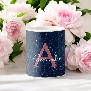 Taza De Café Monograma del Purpurina de espuma de oro azul y Ro